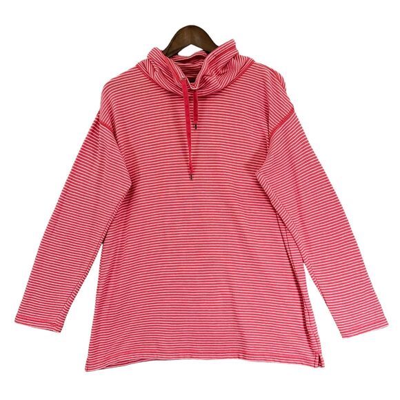 Chaps Pullover Cowl Neck Sweater Women Size M Red Striped‎ Long Sleeve - Picture 1 of 12